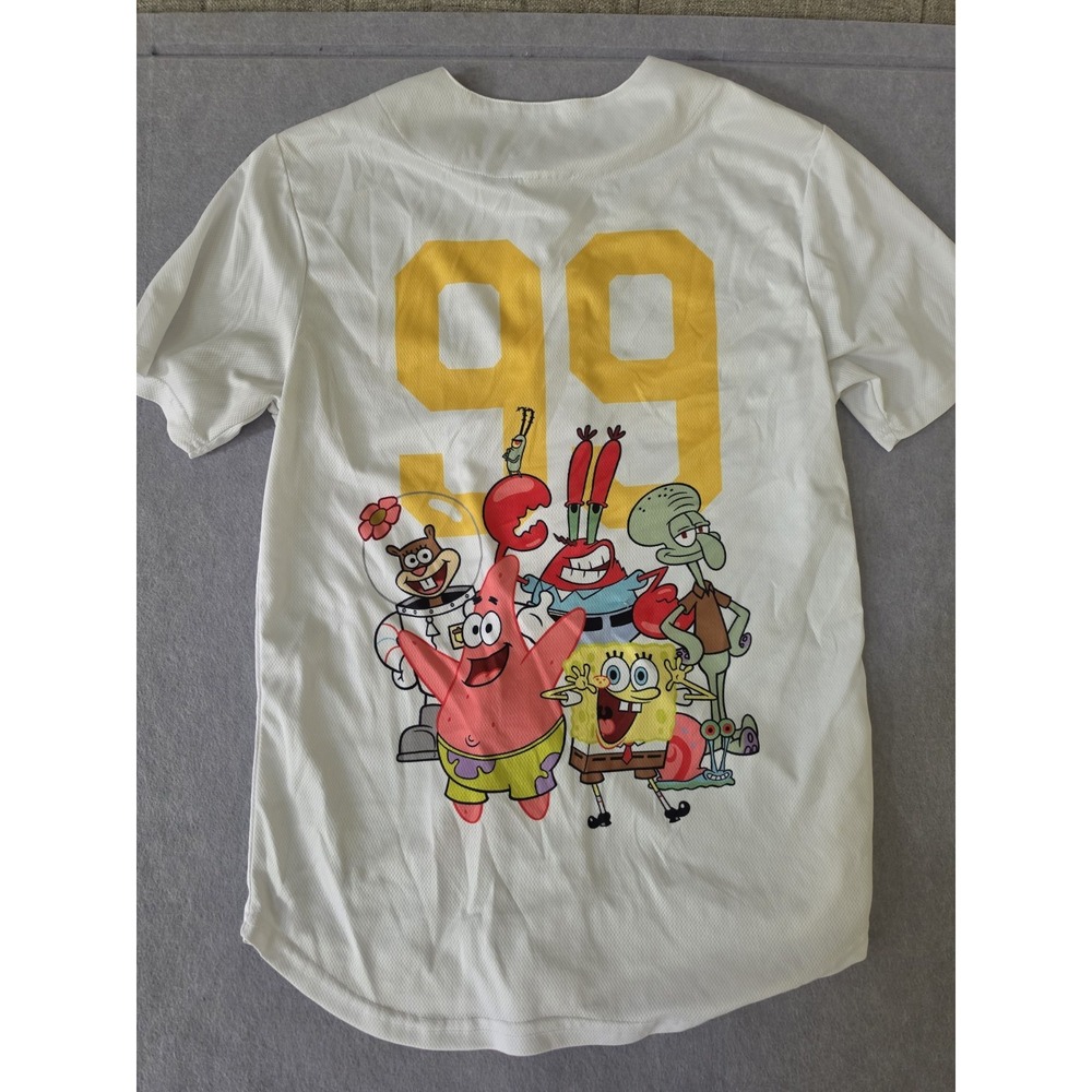 SpongeBob SquarePants Shirt Mens Small White Baseball Jersey Button Up Patrick